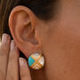 Gold Genuine Turquoise Stone Earrings With Mother Of Pearl, thumbnail 1 of 7