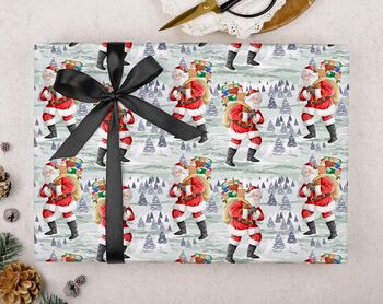 Three Sheets Of Traditional Santa Claus Wrapping Paper, 2 of 2