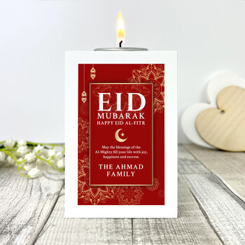 Personalised Eid Al Fitr White Tea Light Holder, 3 of 10