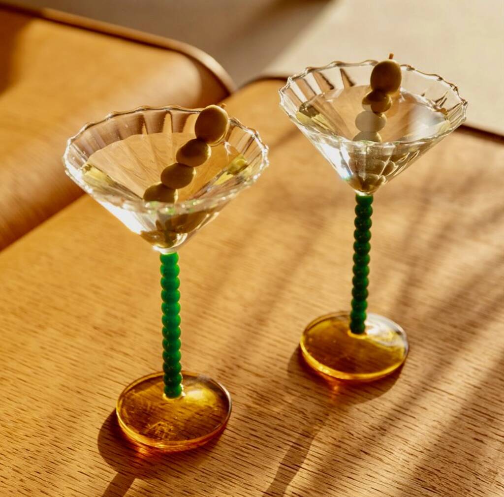 Set Of Two Green Amber Cocktail Glasses, 1 of 3