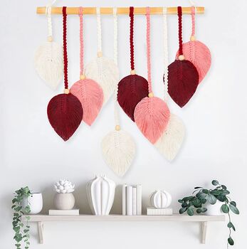 Dark Red And Pink Leaf Wall Hanging Tapestry Décor, 3 of 7