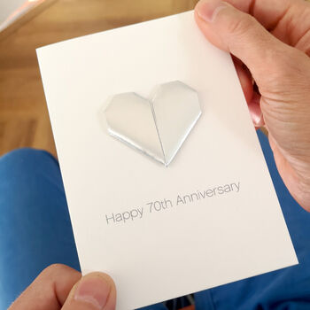 Personalised 70th Platinum Anniversary Origami Heart Card, 2 of 4