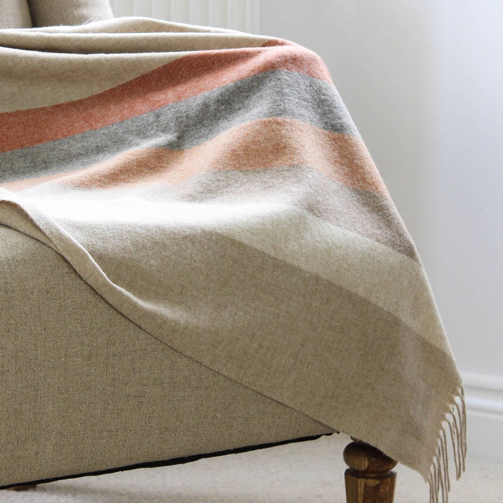 Orange And Beige Stripe Lambswool Throw By Marquis & Dawe