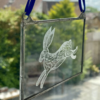 Hare Engraved Glass Hanging Decoration, 6 of 6