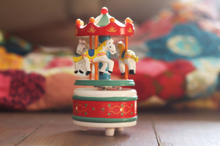 wooden carousel music box by loula and deer