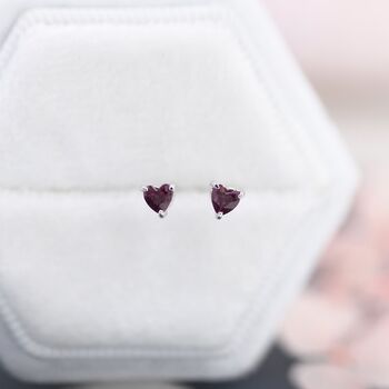 Genuine Garnet Crystal Heart Stud Earrings, 2 of 10