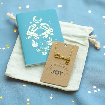 Zodiac Gift Set – Gold Star Sign Necklace And Celestial Notebook, 3 of 6
