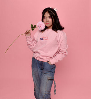 Chaotic But Iconic Embroidered Pink Jumper, 4 of 6