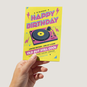 Old But Still Cool Vinyl Happy Birthday Yellow Card, 3 of 4