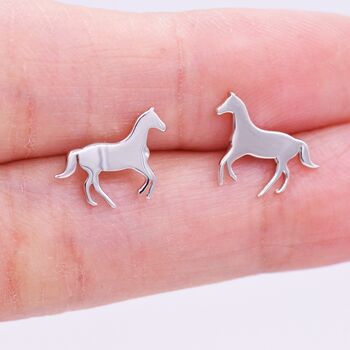 Sterling Silver Little Galloping Horse Stud Earrings, 3 of 12