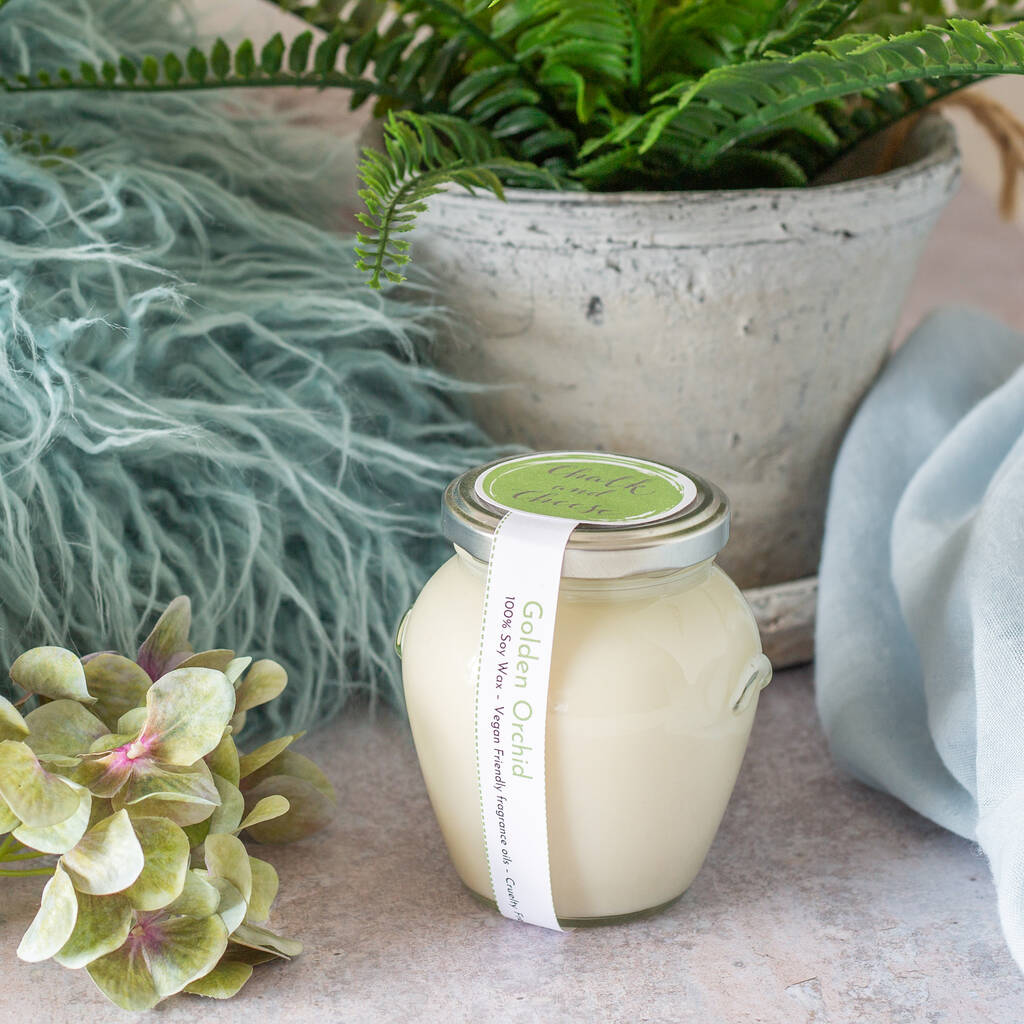 Golden Orchid Soy Jar Candle By Chalk And Cheese Candles And Wax Melts