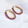 Gold Oval Hoop Earrings With Garnet Gemstones, thumbnail 5 of 5