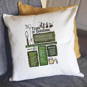 30 Years Of Gardening 30th Birthday Gift Cushion, 2 of 6