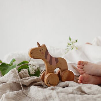 Wooden Pull Along Toy Unicorn, 6 of 6