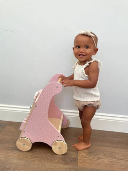 Personalised Wooden Pastel Pink Activity Walker Toy, 2 of 10
