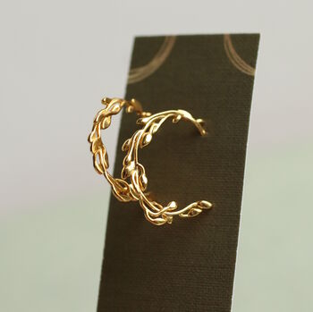 Olive Branch Small Gold Hoop Earrings, 4 of 6