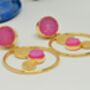 Pink Druzy Agate Gold Drop Earrings, thumbnail 3 of 4