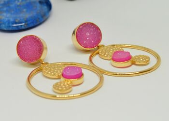 Pink Druzy Agate Gold Drop Earrings, 3 of 4