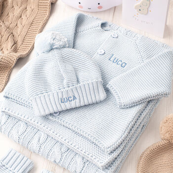 Personalised Pale Blue Luxury Cotton Baby Cardigan, 12 of 12