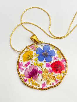 Medium Necklace With Multicolour Flowers In Gold Or Silver, 4 of 9