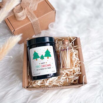 Happy First Christmas As A Family Of Three Scented Candle Gift For New Parents, 4 of 4