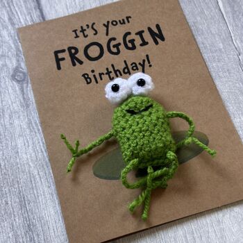 Frog Crochet Birthday Card Handmade, 7 of 12