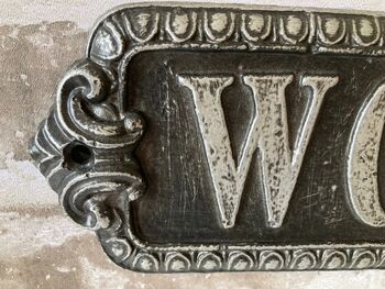 Vintage Black And Silver Bathroom Sign Wc Home / Office, 4 of 4