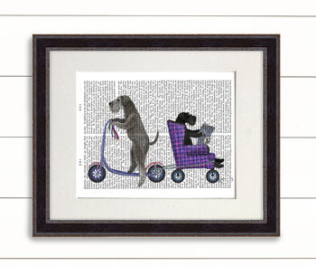 Schnauzer On Scooter, Book Print, Framed Or Unframed, 4 of 7