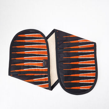 African Print Oven Gloves | Black Orange Doyin Print, 4 of 6