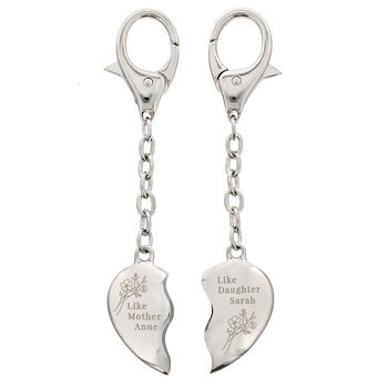 Engraved Floral Mother Daughter Two Heart Keyring, 4 of 4