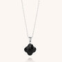 Black Agate Gemstone Clover Necklace Sterling Silver, thumbnail 3 of 6