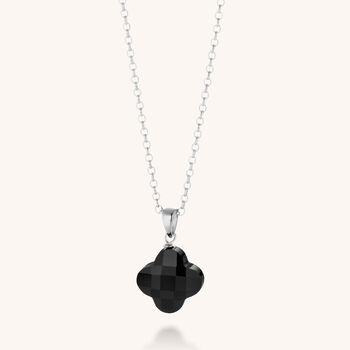 Black Agate Gemstone Clover Necklace Sterling Silver, 3 of 6