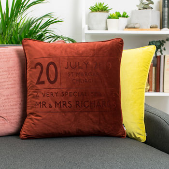Wedding Date Anniversary Personalised Velvet Cushion, 2 of 3