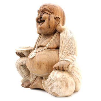 Happy Hand Carved Wood Buddha Statue, 4 of 4