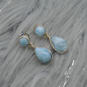 Larimar Earrings: Silver, Blue Gemstone Teardrop, 4 of 6
