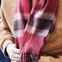 Men's Red Check Wool And Cashmere Blend Scarf, thumbnail 2 of 12