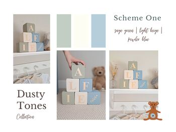 Personalised Baby Name Wooden Blocks Green, Blue, Cream, 3 of 12