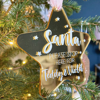 Personalised Santa Stop Here Christmas Tree Decoration, 2 of 7