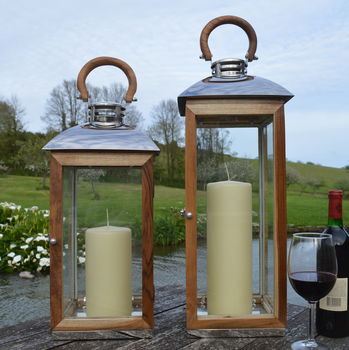 Tall Wood Candle Lantern Wood Garden, 3 of 9