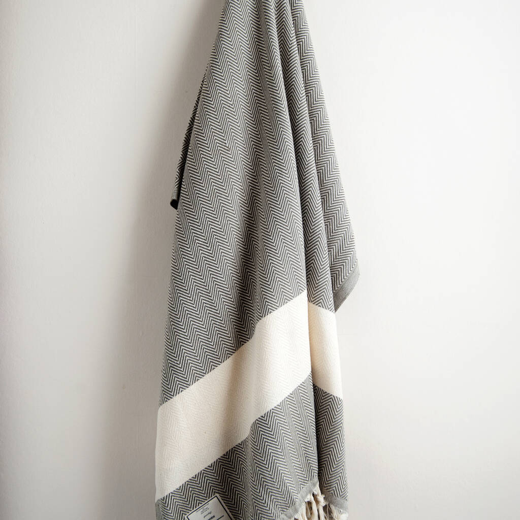 Khaki Green Herringbone Turkish Towel By Hamam Square