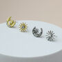 Asymmetrical Crystal Moon And Star Stud Earrings, thumbnail 3 of 7