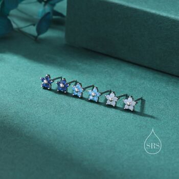Tiny Opal Blue Cz Flower Stud Earrings, 4 of 12