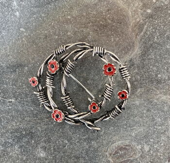 Poppy Red Flower Barbed Wire Remembrance Brooch, 3 of 5