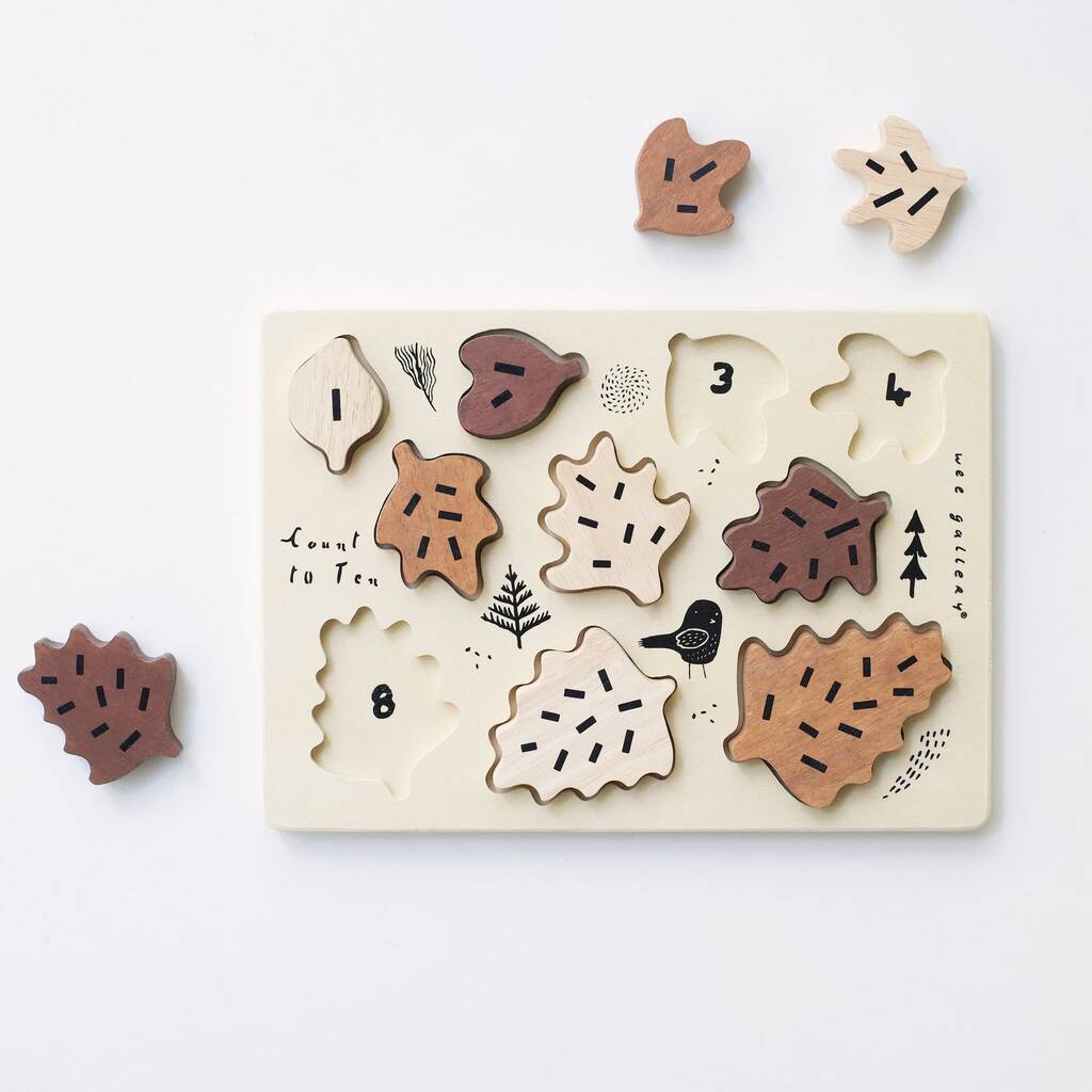 Wooden Tray Puzzle Count To 10 Leaves, 1 of 5