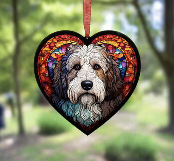Old English Sheepdog Stained Glass Effect Heart Suncatcher, 5 of 5