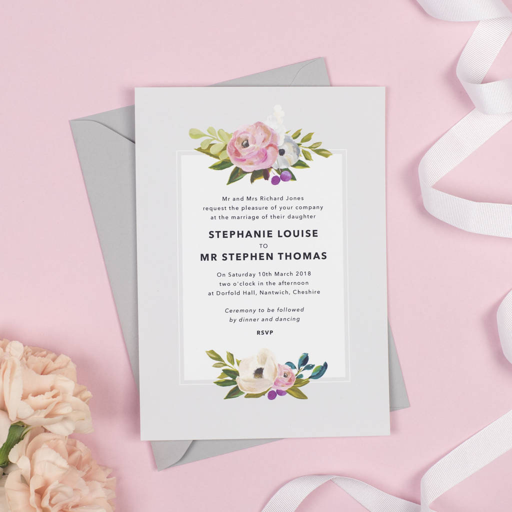 Grey Floral 'Sadie' Wedding Invitations, 1 of 4