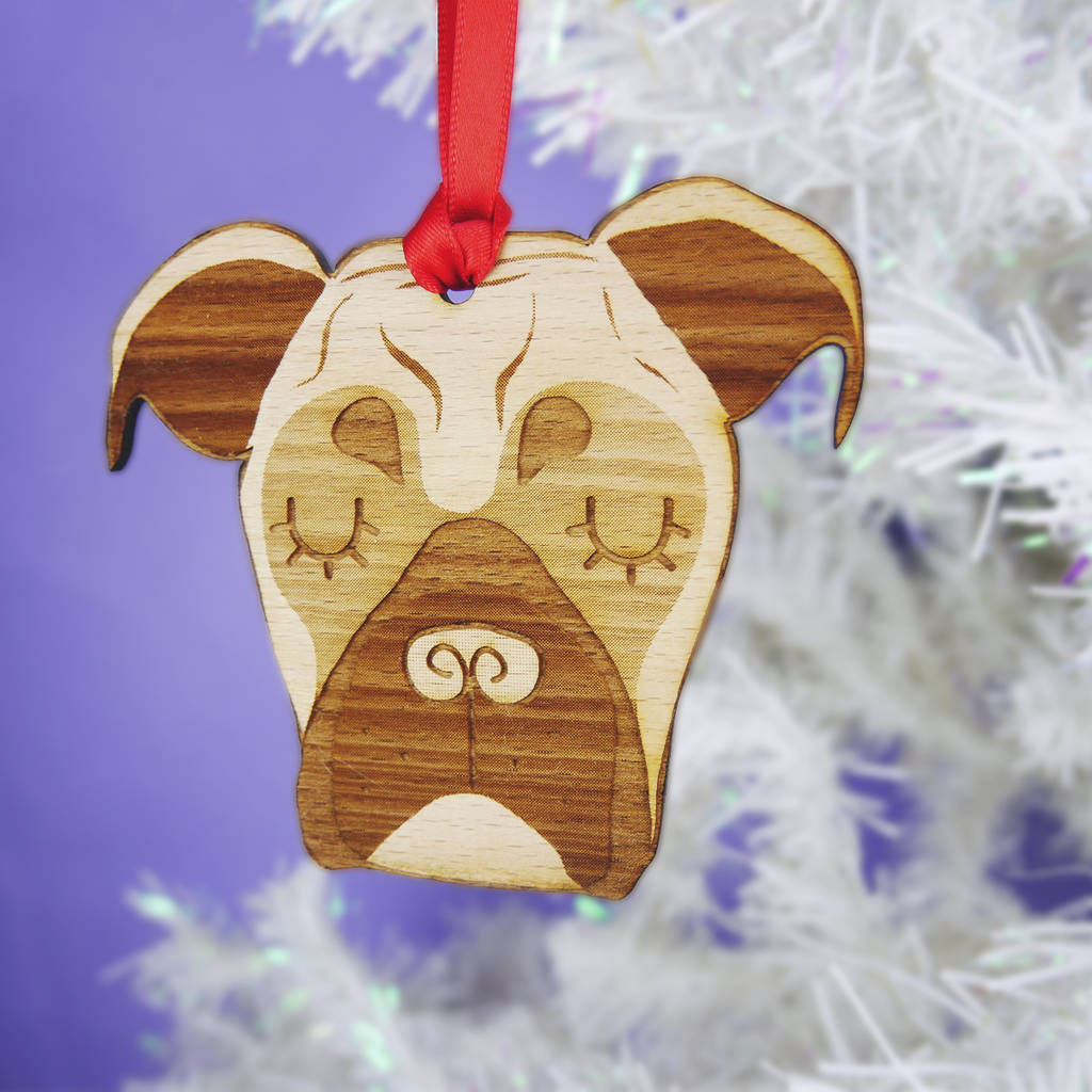 boxer dog wooden hanging christmas decoration by hoobynoo