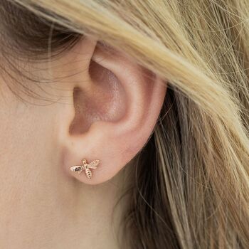 Rose Gold Vermeil Bee Stud Earrings, 2 of 5