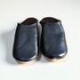 Handmade Moroccan Blue Leather Babouche Slippers, thumbnail 1 of 5