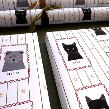 Personalised Christmas Cat Stamp Wrapping Paper, 6 of 8